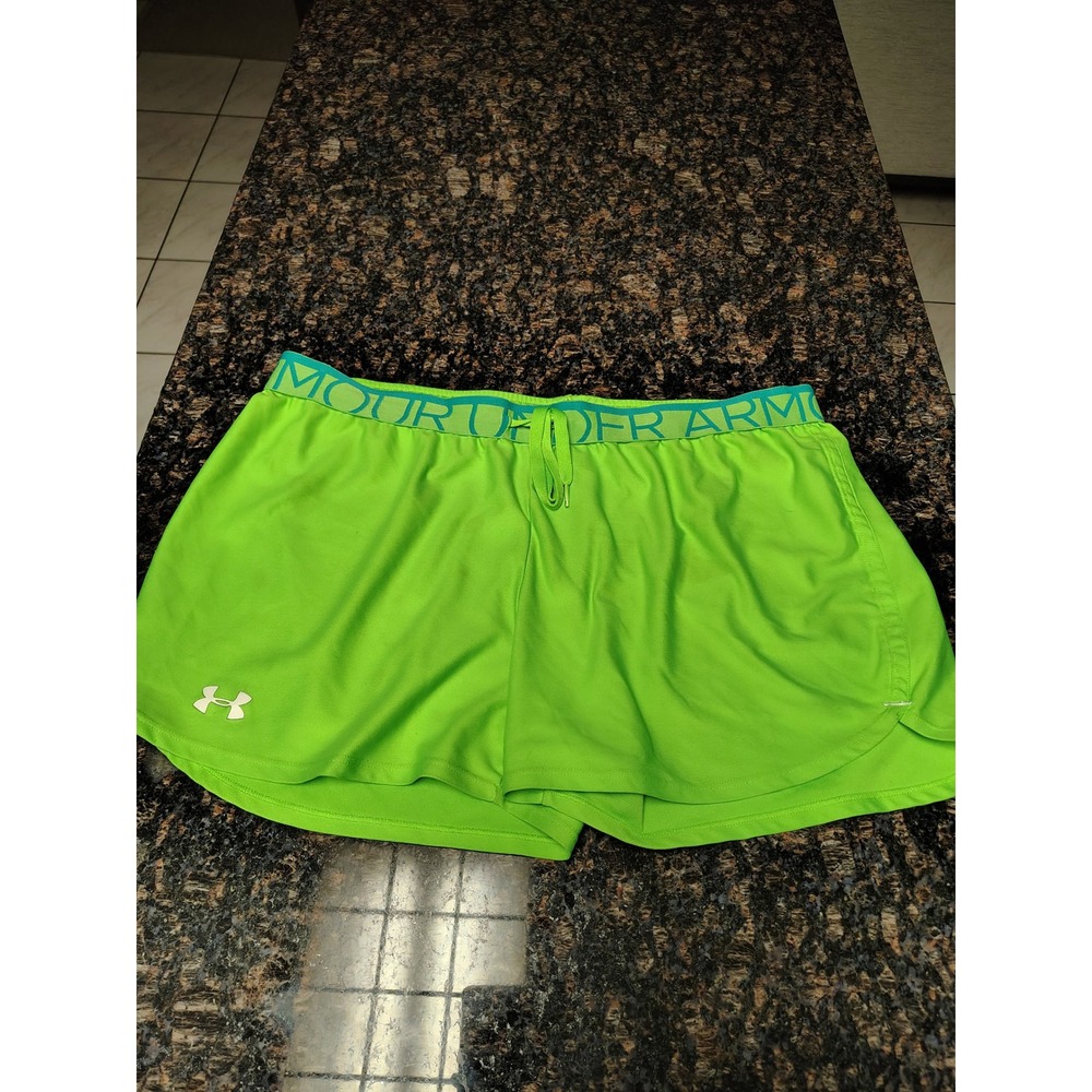 Under Armour HeatGear Women XL Lime Green Loose Fit Athletic Running Shorts